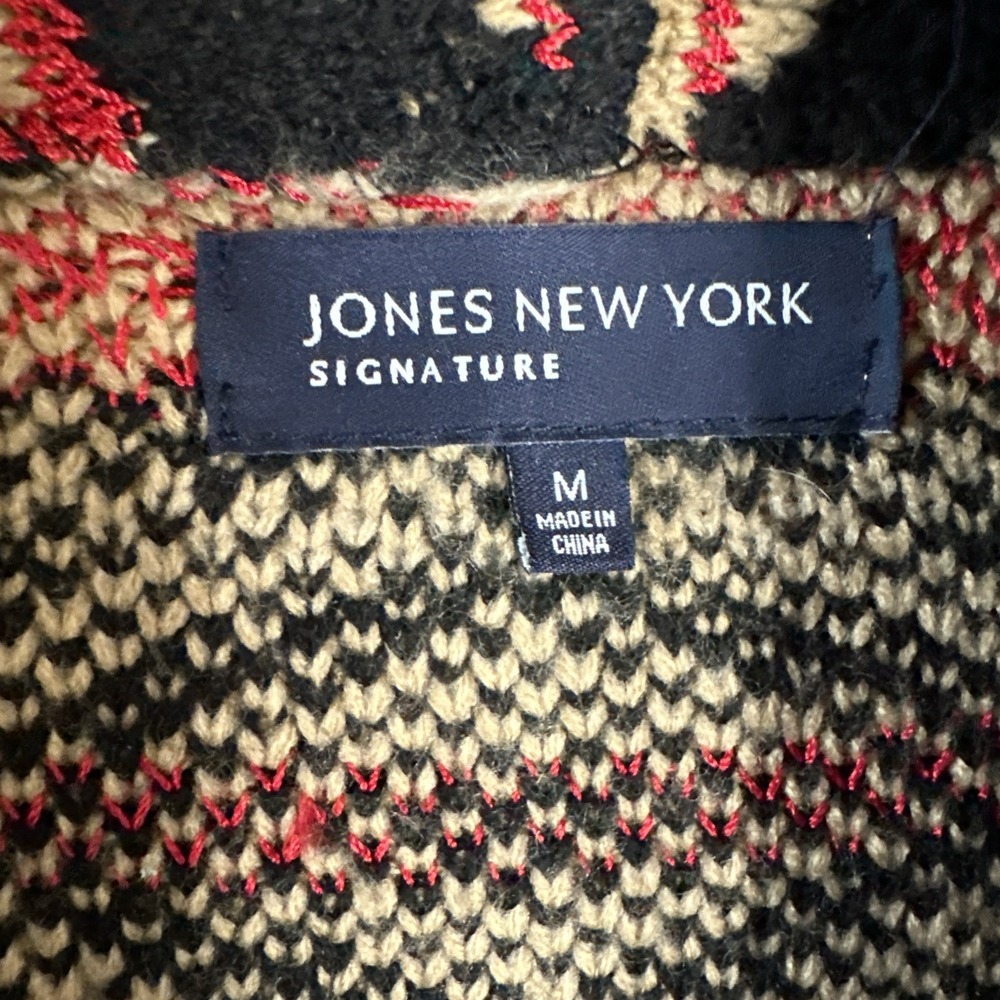 Jones New York Signature Southwestern Tan Red & Black Sweater Coat Women - Picture 3 of 7